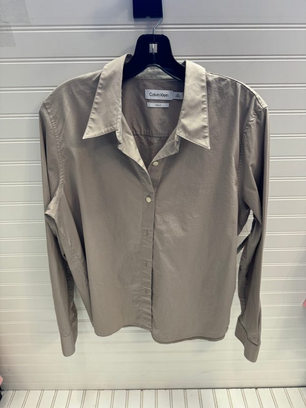 Blouse Long Sleeve By Calvin Klein In Tan, Size: L on Sale